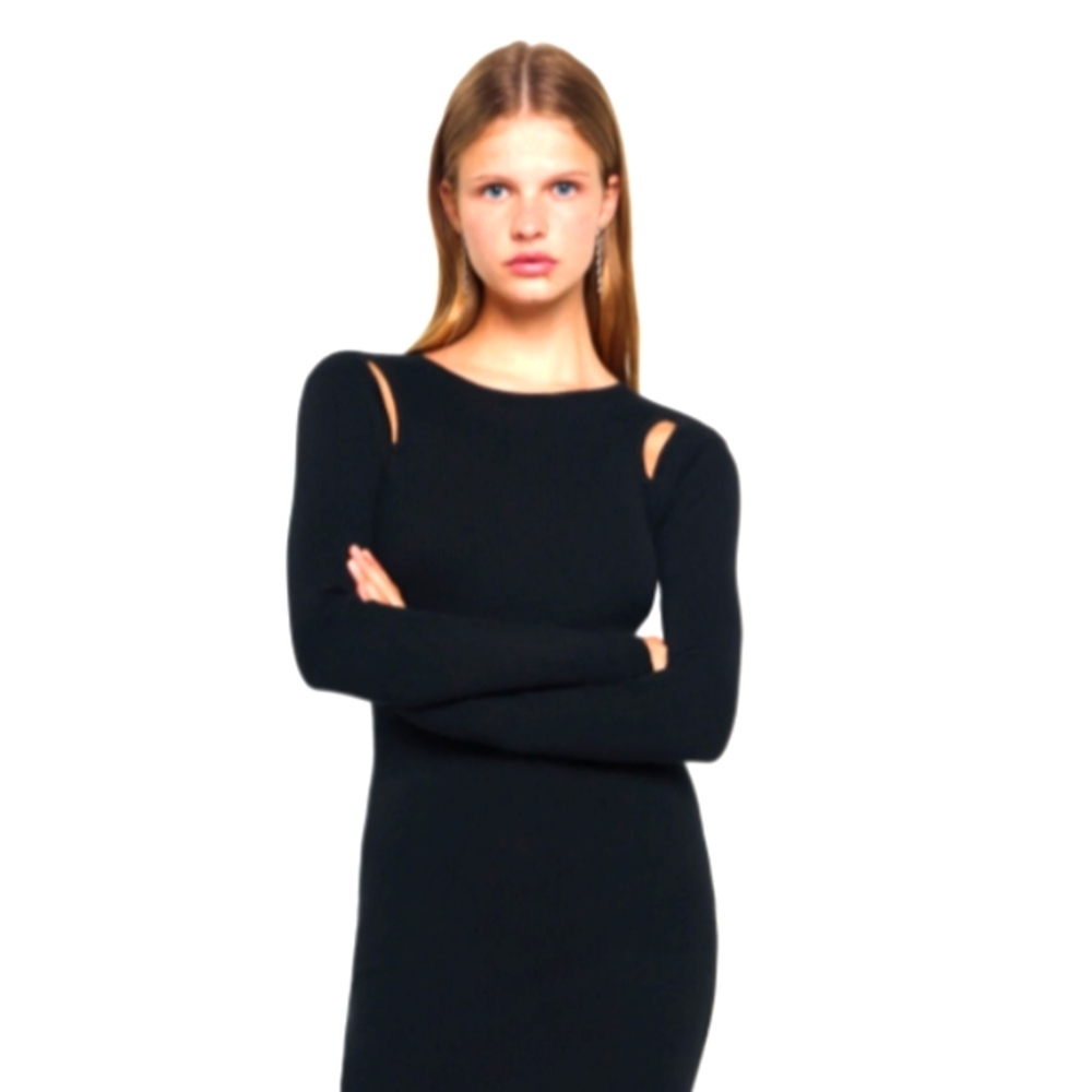 Laundry by Shelli Segal Black Midi Dress with Shoulder Slits sz 10